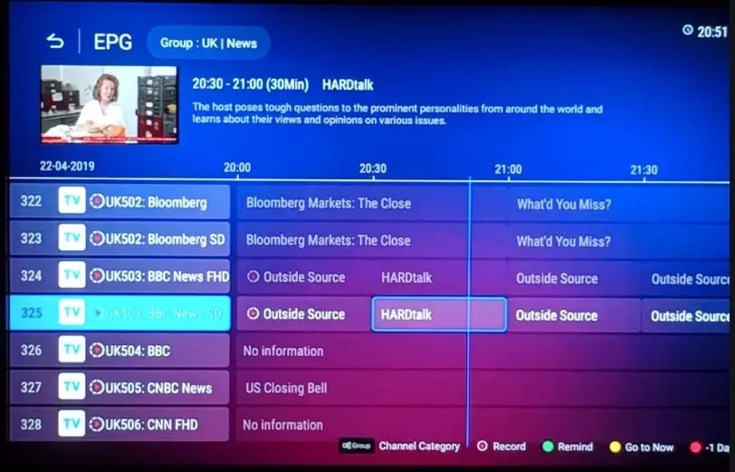Geladen zenderlijst met programmagids in MyTVOnline