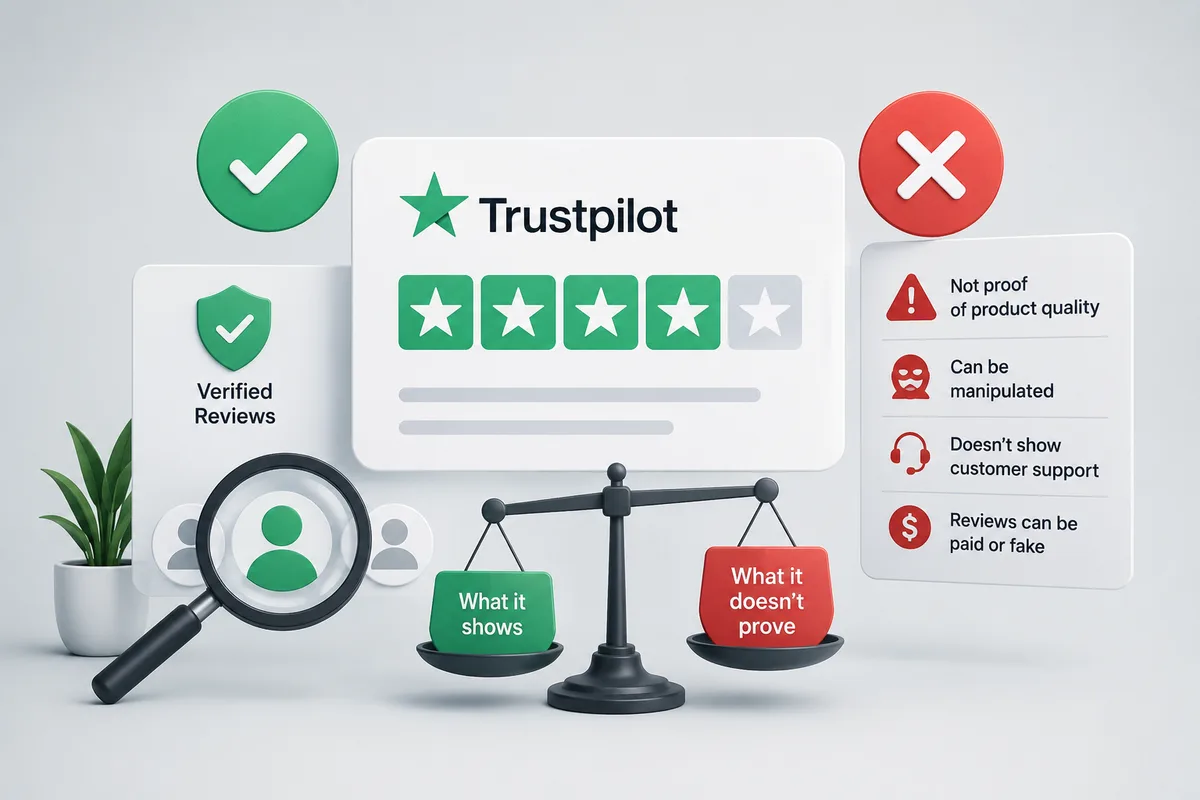 Trustpilot-pagina met de spreiding van beoordelingen over een IPTV dienst
